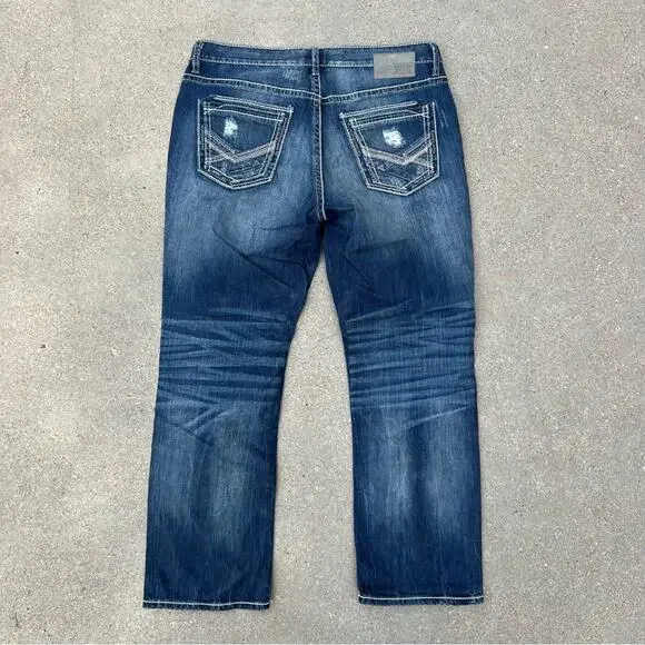BKE Ryan 36S Distressed Dark Wash Straight Leg Jeans